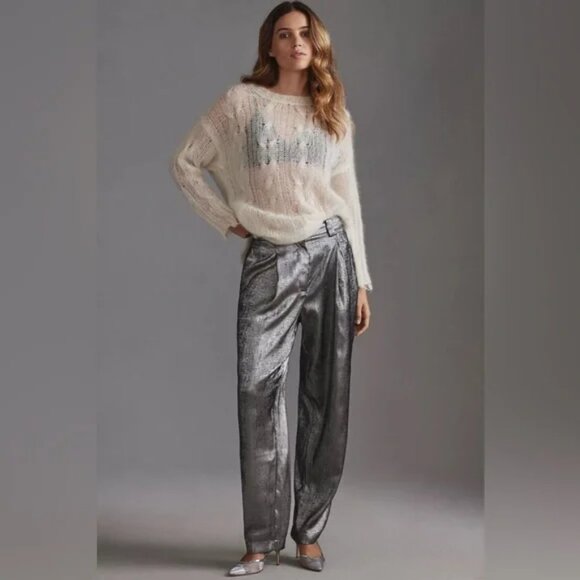 Anthropologie Stella Nova Betty Shiny Metallic Pants